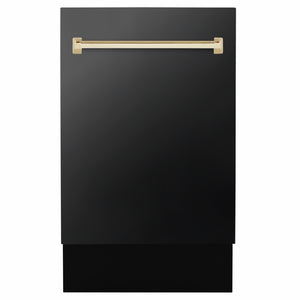 ZLINE Autograph Edition 18 in. Tallac Series 3rd Rack Dishwasher with Auto Door Open Drying, 51dBa, Stainless Steel Panel with Polished Gold Handle (DWVZ-304-18-G) main image.