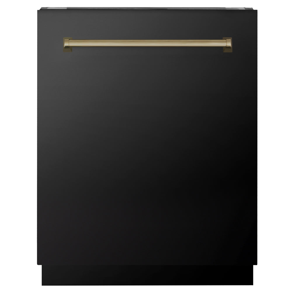 ZLINE Autograph Edition 24 in. Tallac Series 3rd Rack Dishwasher with Auto Door Open Drying, 51dBa, Black Stainless Steel Panel with Champagne Bronze Handle (DWVZ-BS-24-CB) main image.