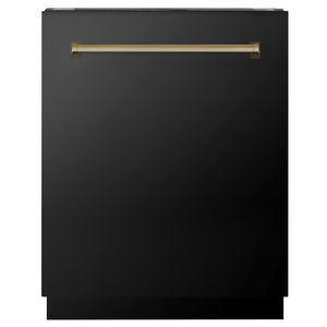 ZLINE Autograph Edition 24 in. Tallac Series 3rd Rack Dishwasher with Auto Door Open Drying, 51dBa, Black Stainless Steel Panel with Champagne Bronze Handle (DWVZ-BS-24-CB) main image.