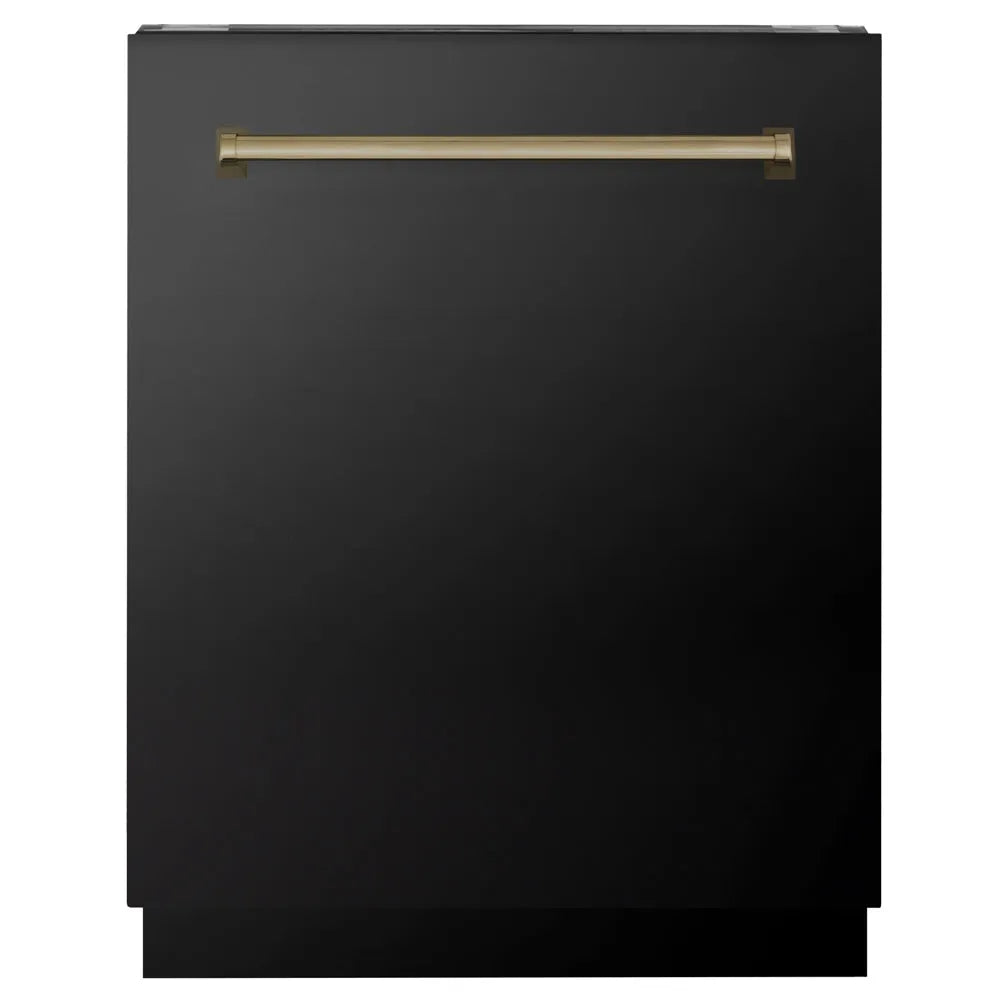 ZLINE Autograph Edition 24 in. Tallac Series 3rd Rack Dishwasher with Auto Door Open Drying, 51dBa, Black Stainless Steel Panel with Champagne Bronze Handle (DWVZ-BS-24-CB) main image.