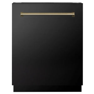 ZLINE Autograph Edition 24 in. Tallac Series 3rd Rack Dishwasher with Auto Door Open Drying, 51dBa, Black Stainless Steel Panel with Champagne Bronze Handle (DWVZ-BS-24-CB) main image.