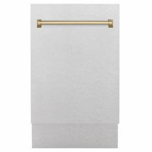 ZLINE Autograph Edition 18 in. Tallac Series 3rd Rack Dishwasher with Auto Door Open Drying, 51dBa, Satin Stainless Steel Panel with Champagne Bronze Handle (DWVZ-SN-18-CB) main image.