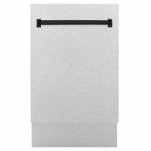 ZLINE Autograph Edition 18 in. Tallac Series 3rd Rack Dishwasher with Auto Door Open Drying, 51dBa, Satin Stainless Steel Panel with Matte Black Handle (DWVZ-SN-18-MB) main image.