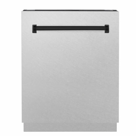 ZLINE Autograph Edition 24 in. Tallac Series 3rd Rack Dishwasher with Auto Door Open Drying, 51dBa, Satin Stainless Steel Panel with Matte Black Handle (DWVZ-SN-24-MB) main image.