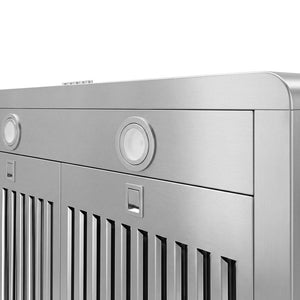 ZLINE 30 in. 300 CFM Ducted Under-Cabinet Range Hood in Stainless Steel, Hardwired Power (617-30) close-up detail, built-in LED lighting.