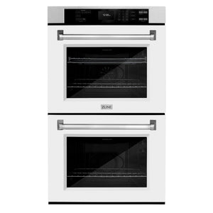 ZLINE 30 in. Professional True Convection Double Wall Oven with Air Fry and Self Clean in DuraSnow® Stainless Steel with White Matte Doors (WADS-WM-30)