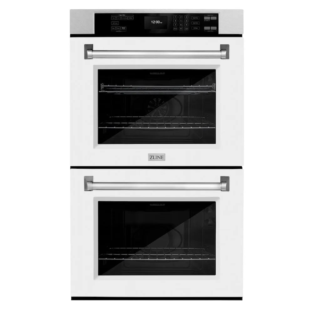 ZLINE 30 in. Professional True Convection Double Wall Oven with Air Fry and Self Clean in Satin Stainless Steel with White Matte Doors (WADS-WM-30) main image.