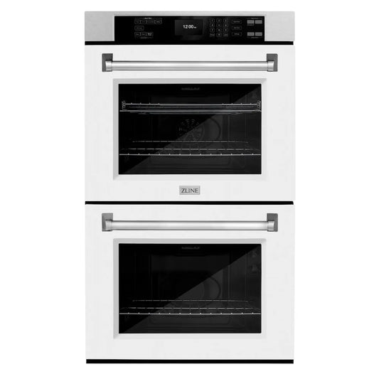 ZLINE 30 in. Professional True Convection Double Wall Oven with Air Fry and Self Clean in Satin Stainless Steel with White Matte Doors (WADS-WM-30) main image.