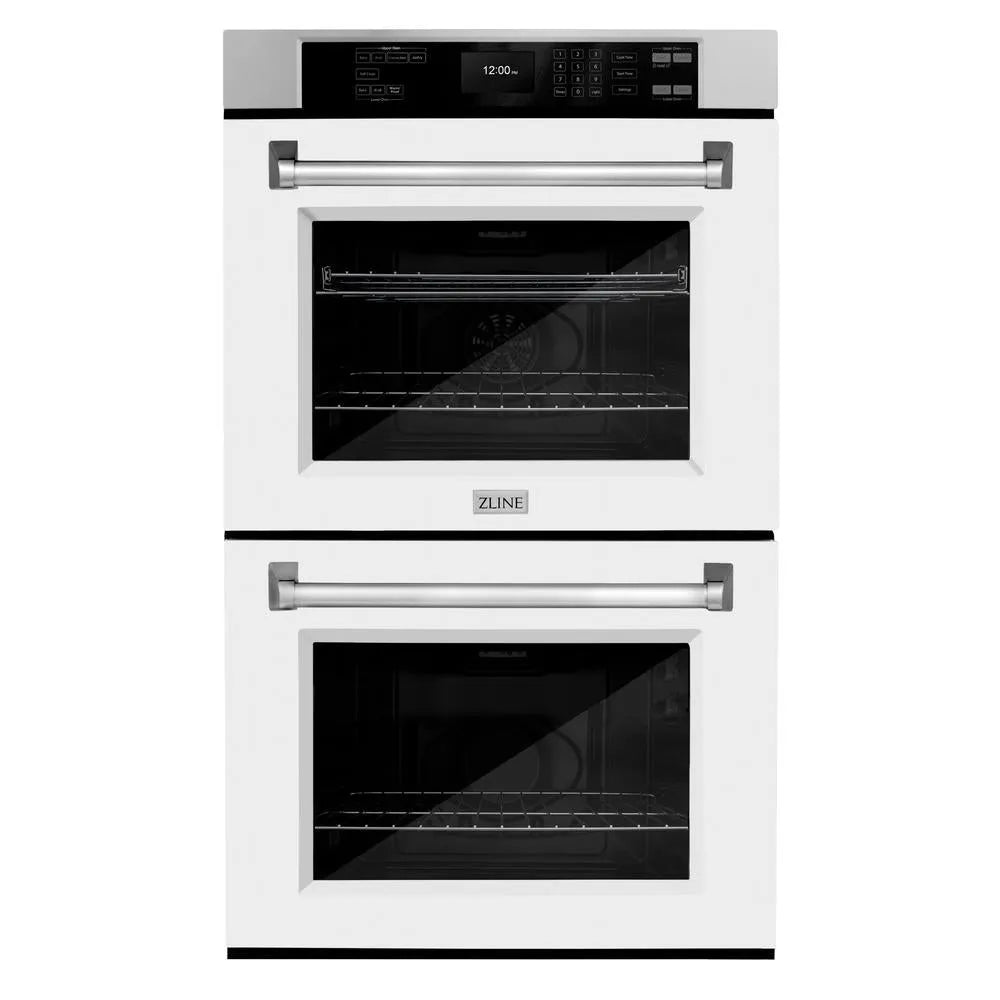 ZLINE 30 in. Professional True Convection Double Wall Oven with Air Fry and Self Clean in Stainless Steel with White Matte Doors (WAD-WM-30) main image.