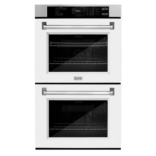 ZLINE 30 in. Professional True Convection Double Wall Oven with Air Fry and Self Clean in Stainless Steel with White Matte Doors (WAD-WM-30) main image.