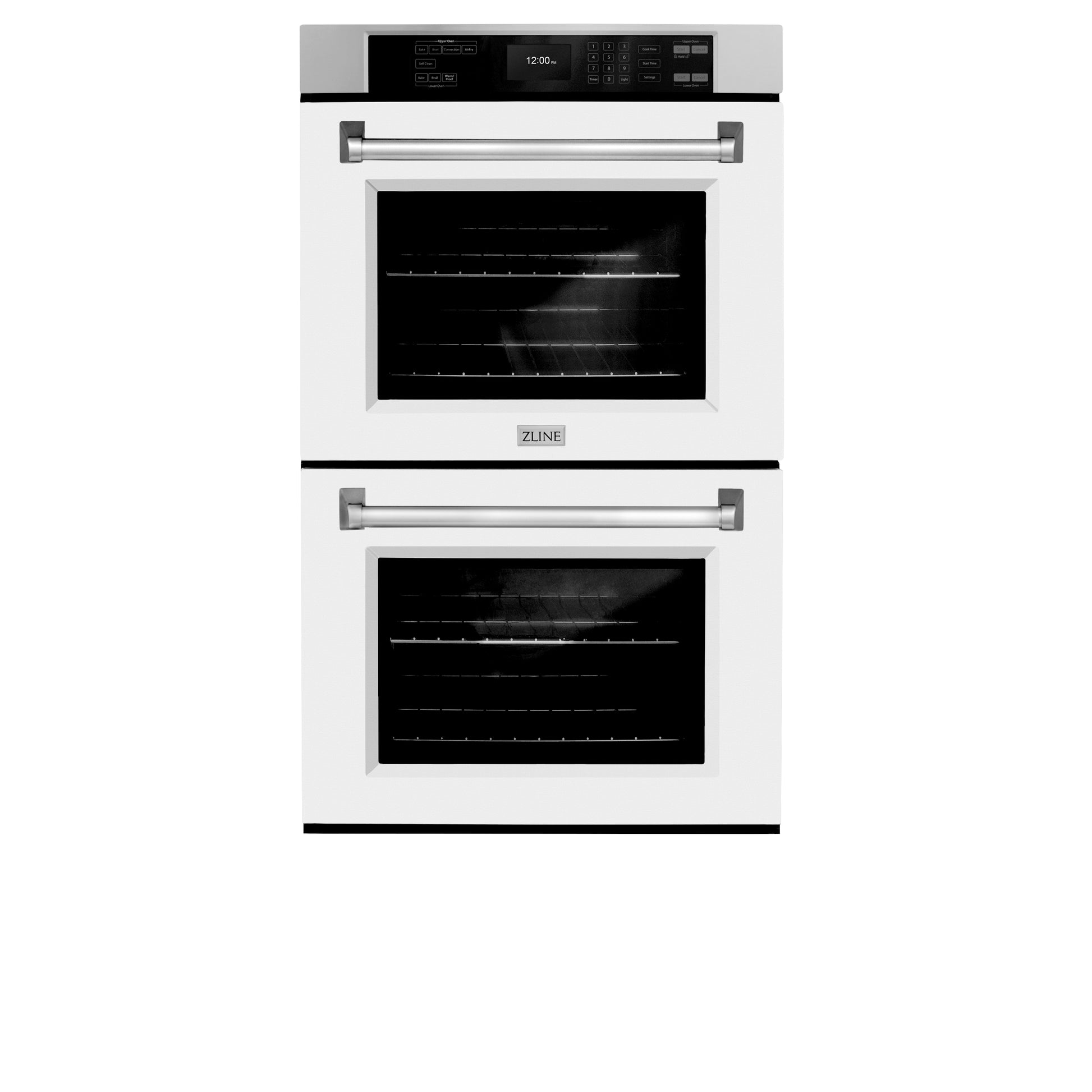 ZLINE 30 in. Professional True Convection Double Wall Oven with Air Fry and Self Clean in Stainless Steel with White Matte Doors (WAD-WM-30) front, closed.