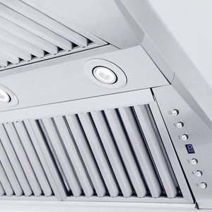 ZLINE 48 in. Professional Convertible Vent Wall Mount Range Hood in Stainless Steel with Crown Molding (587CRN-48) built-in lighting.