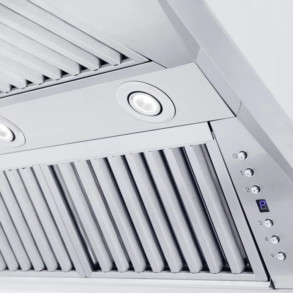 ZLINE 30 in. Professional Convertible Vent Wall Mount Range Hood in Stainless Steel with Crown Molding (587CRN-30) built-in lighting.