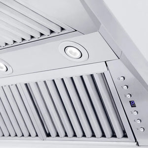 ZLINE 30 in. Professional Convertible Vent Wall Mount Range Hood in Stainless Steel with Crown Molding (587CRN-30) built-in lighting.