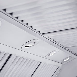 ZLINE 48 in. Professional Convertible Vent Wall Mount Range Hood in Stainless Steel with Crown Molding (587CRN-48) built-in lighting.