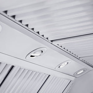 ZLINE 30 in. Professional Convertible Vent Wall Mount Range Hood in Stainless Steel with Crown Molding (587CRN-30) built-in lighting.