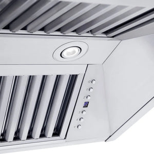 ZLINE 30 in. Professional Convertible Vent Wall Mount Range Hood in Stainless Steel with Crown Molding (587CRN-30) built-in lighting.