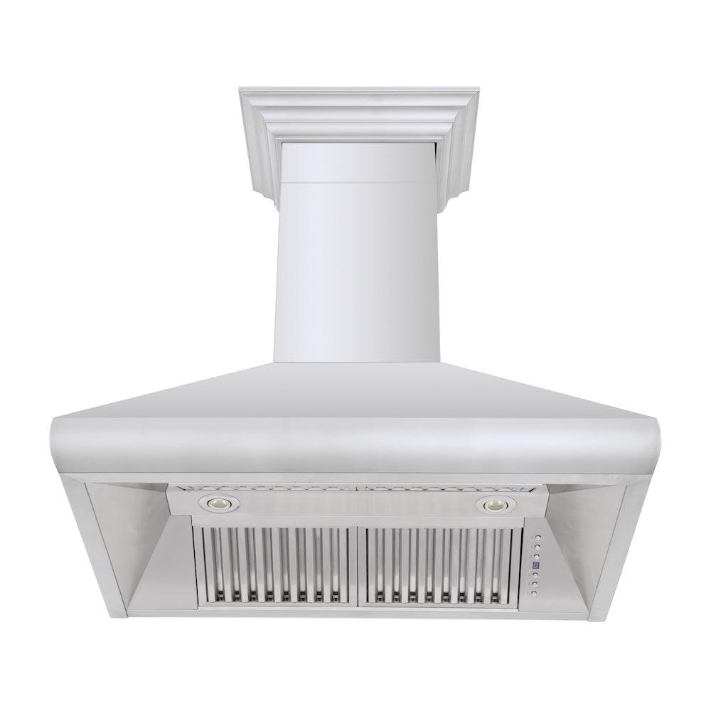 ZLINE 36 in. Professional Convertible Vent Wall Mount Range Hood in Stainless Steel with Crown Molding (587CRN-36) under.