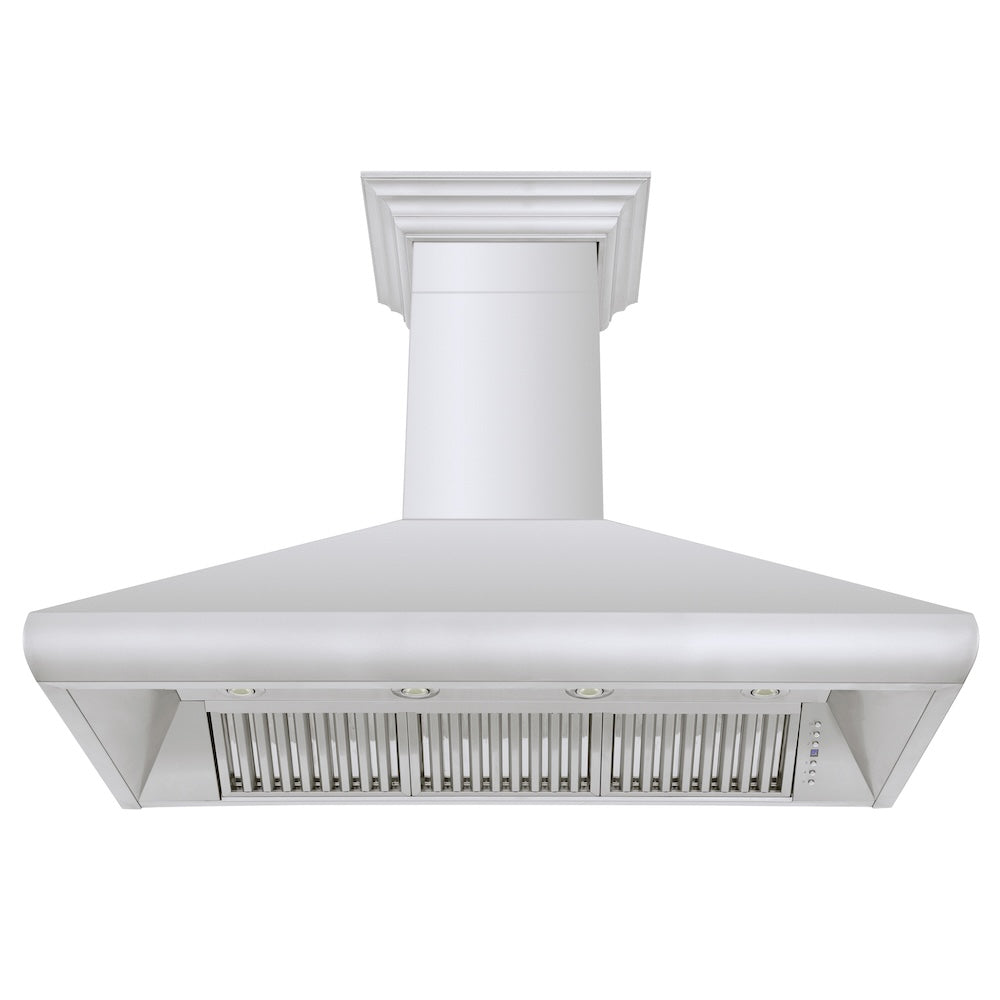 ZLINE 48 in. Professional Convertible Vent Wall Mount Range Hood in Stainless Steel with Crown Molding (587CRN-48) front, under.