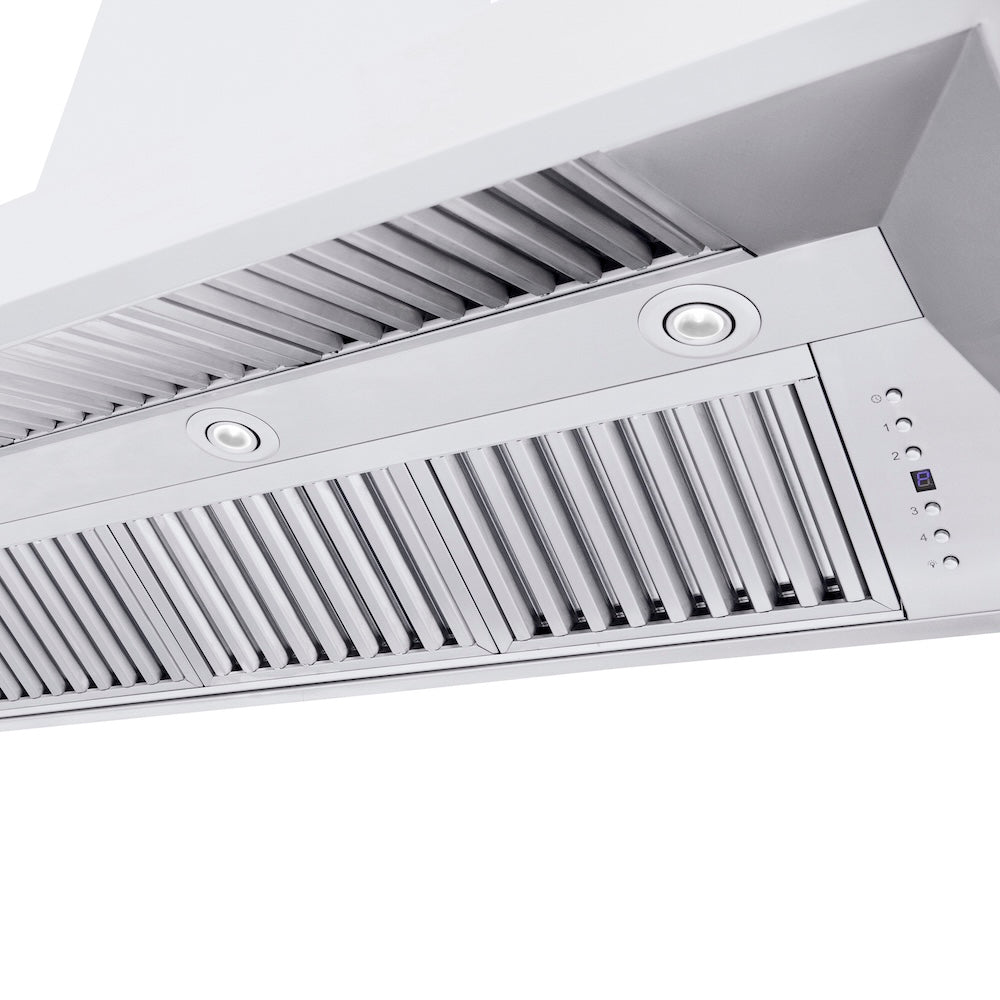 ZLINE 60 in. Professional Convertible Vent Wall Mount Range Hood in Stainless Steel with Crown Molding (597CRN-60) built-in lighting.