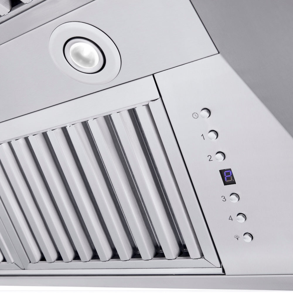 ZLINE 60 in. Professional Convertible Vent Wall Mount Range Hood in Stainless Steel with Crown Molding (597CRN-60) built-in lighting.