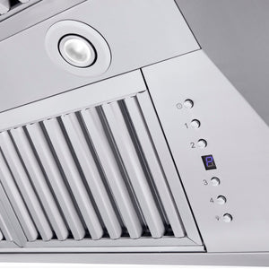 ZLINE 60 in. Professional Convertible Vent Wall Mount Range Hood in Stainless Steel with Crown Molding (597CRN-60) built-in lighting.