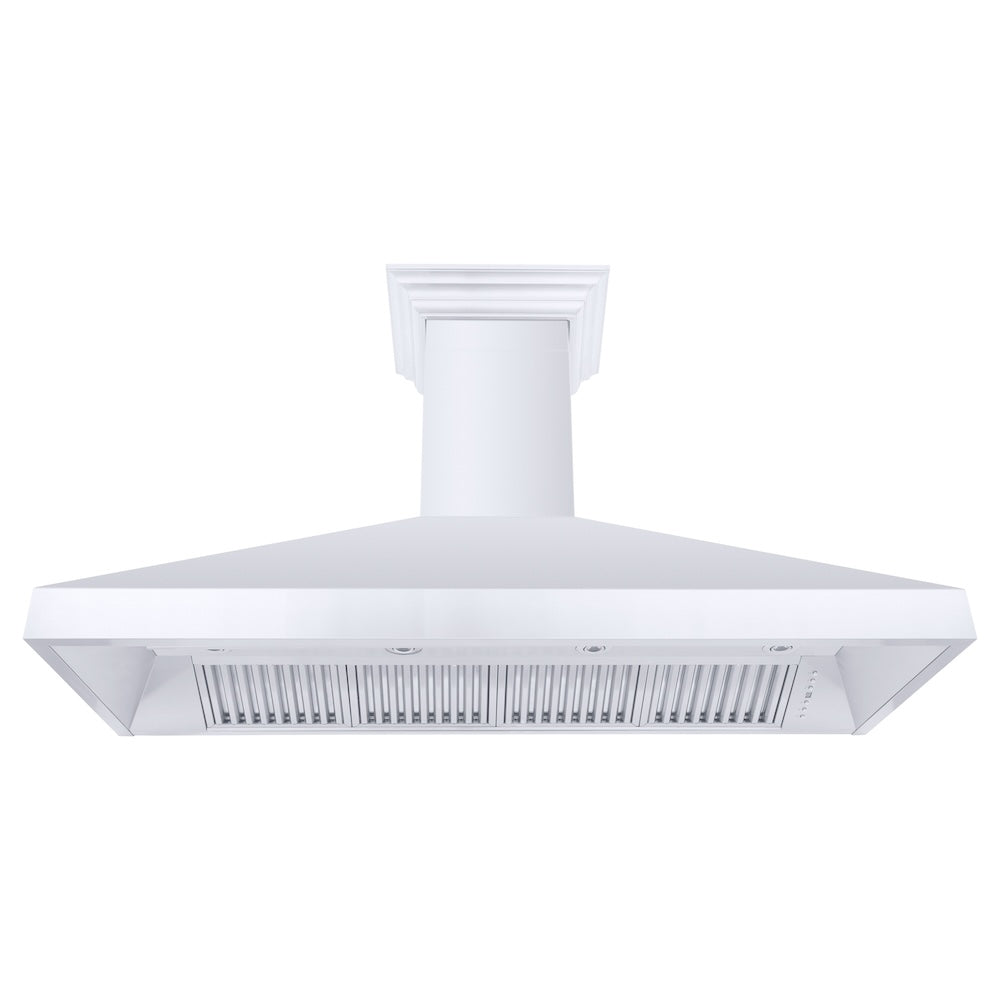 ZLINE 60 in. Professional Convertible Vent Wall Mount Range Hood in Stainless Steel with Crown Molding (597CRN-60) front, under.