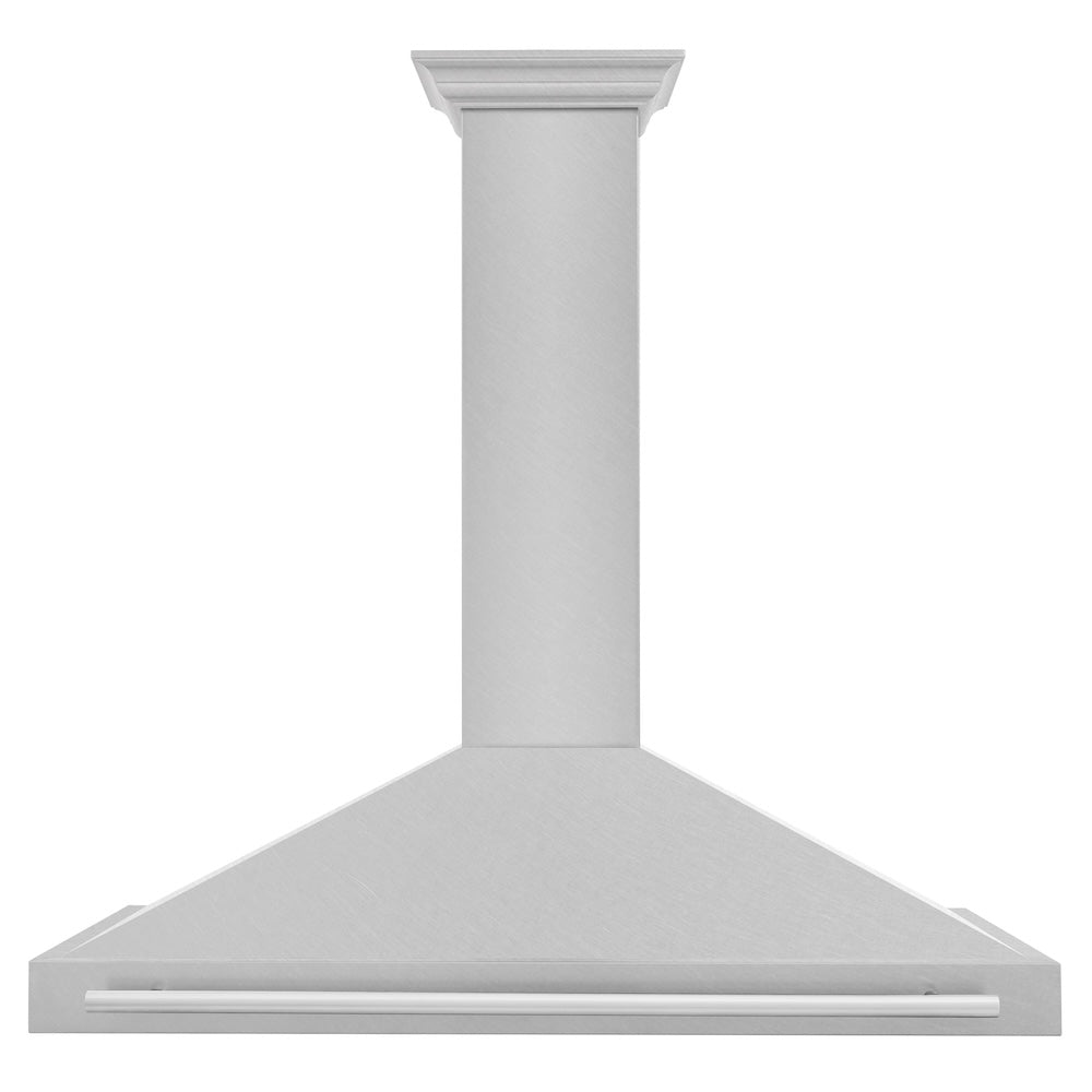 ZLINE 48 in. Convertible Satin Stainless Steel Wall Mount Range Hood with Stainless Steel Handle (KB4SNX-48) front.