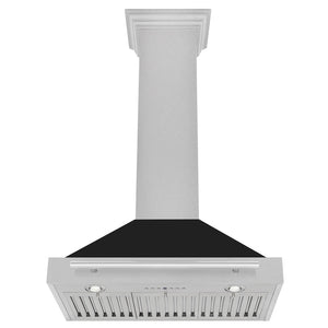 ZLINE Convertible Fingerprint Resistant DuraSnow® Stainless Steel Range Hood with Black Matte Shell and Stainless Steel Handle (KB4SNX-BLM) front, under.