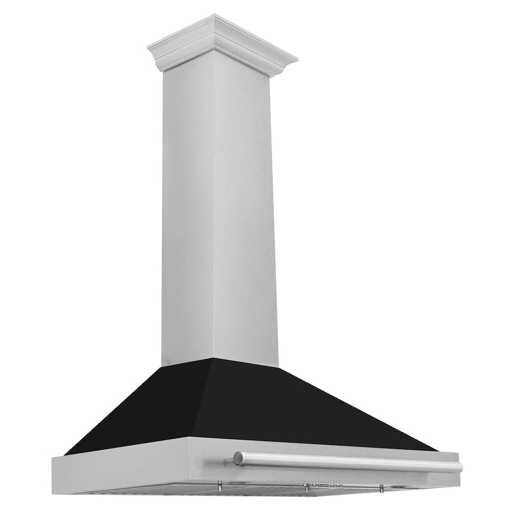 ZLINE Convertible Fingerprint Resistant DuraSnow® Stainless Steel Range Hood with Black Matte Shell and Stainless Steel Handle (KB4SNX-BLM) 