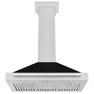 ZLINE Convertible Fingerprint Resistant DuraSnow® Stainless Steel Range Hood with Black Matte Shell and Stainless Steel Handle (KB4SNX-BLM) front, under.