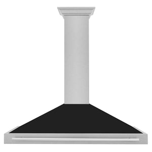 ZLINE 48 in. Convertible Satin Stainless Steel Wall Mount Range Hood with Black Matte Shell and Stainless Steel Handle (KB4SNX-BLM-48) front.