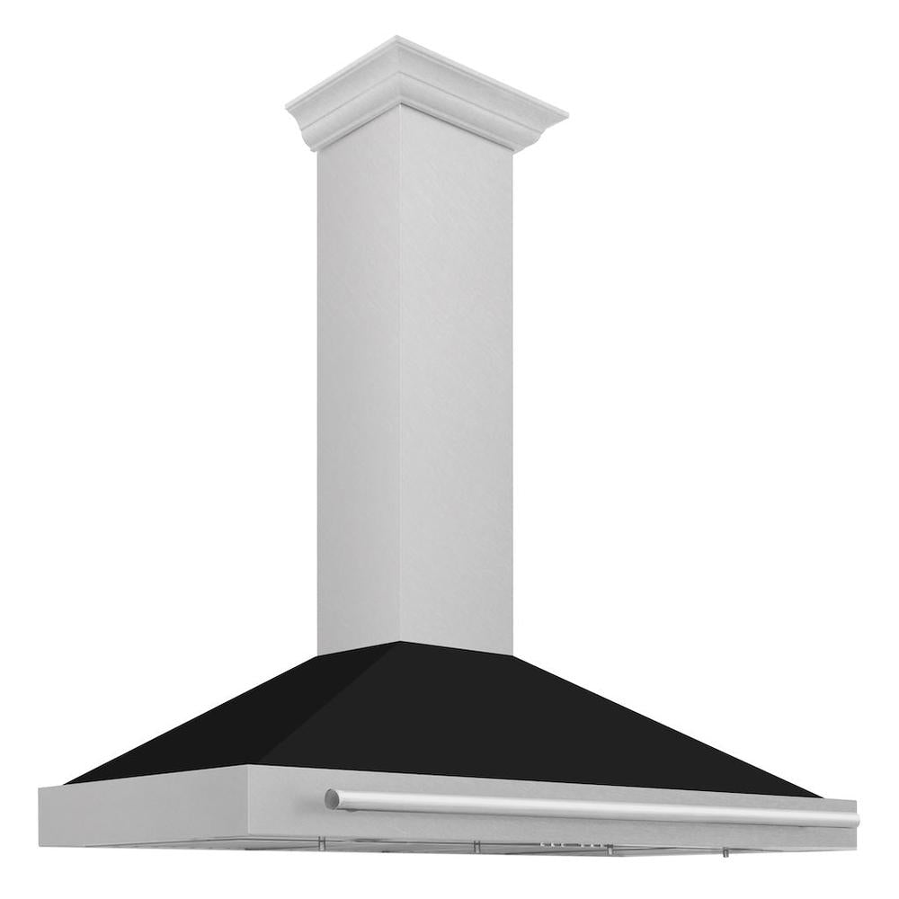 ZLINE 48 in. Convertible Satin Stainless Steel Wall Mount Range Hood with Black Matte Shell and Stainless Steel Handle (KB4SNX-BLM-48)