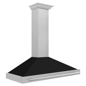 ZLINE 48 in. Convertible Satin Stainless Steel Wall Mount Range Hood with Black Matte Shell and Stainless Steel Handle (KB4SNX-BLM-48) side.