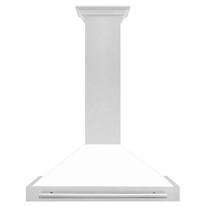 ZLINE 36 in. Convertible Satin Stainless Steel Wall Mount Range Hood with White Matte Shell and Stainless Steel Handle (KB4SNX-WM-36) front.