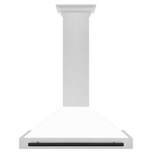 ZLINE Autograph Edition Convertible Fingerprint Resistant DuraSnow® Stainless Steel Range Hood with White Matte Shell and Matte Black Handle (KB4SNZ-WM-MB) front.