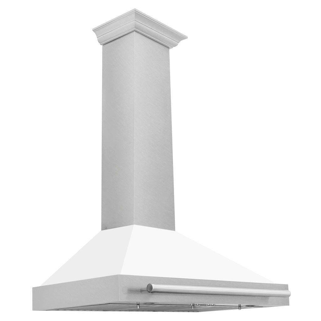 ZLINE Convertible Fingerprint Resistant DuraSnow® Stainless Steel Range Hood with White Matte Shell and Stainless Steel Handle (KB4SNX-WM) 