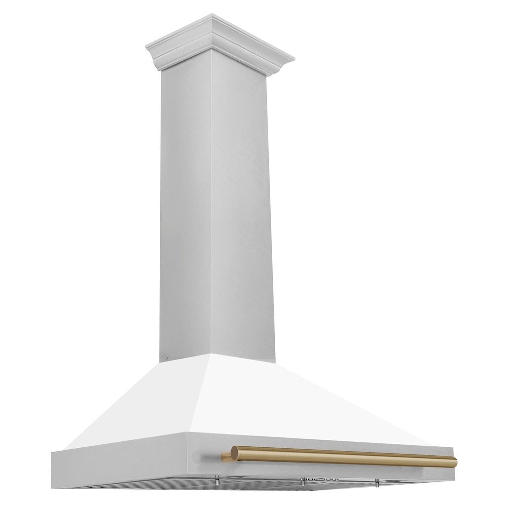 ZLINE Autograph Edition Convertible Fingerprint Resistant DuraSnow® Stainless Steel Range Hood with White Matte Shell and Champagne Bronze Handle (KB4SNZ-WM-CB) 