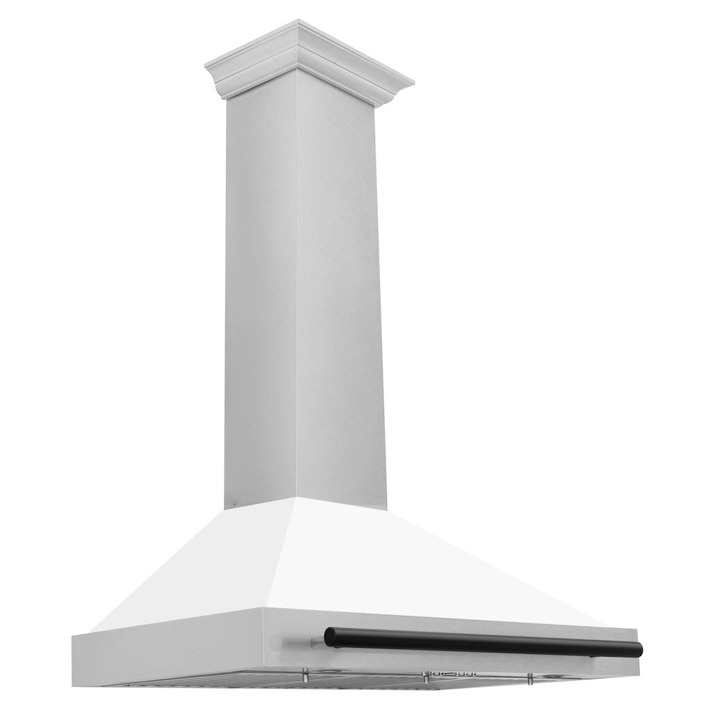 ZLINE Autograph Edition Convertible Fingerprint Resistant DuraSnow® Stainless Steel Range Hood with White Matte Shell and Matte Black Handle (KB4SNZ-WM-MB) 