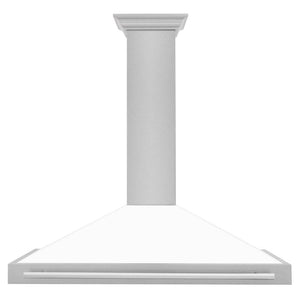 ZLINE 48 in. Convertible Satin Stainless Steel Wall Mount Range Hood with White Matte Shell and Stainless Steel Handle (KB4SNX-WM-48) front.