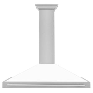 ZLINE Convertible Fingerprint Resistant DuraSnow® Stainless Steel Range Hood with White Matte Shell and Stainless Steel Handle (KB4SNX-WM) front.