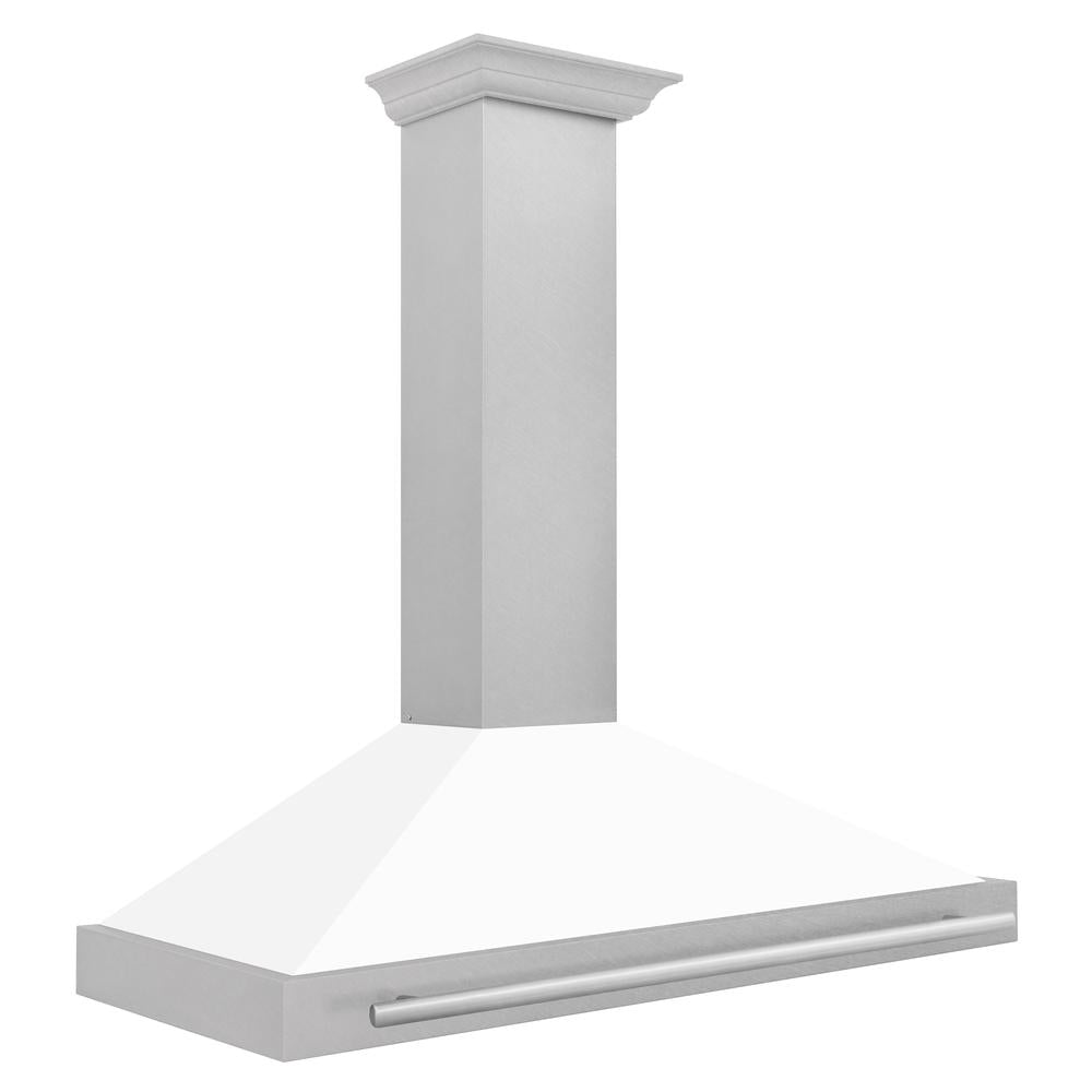 ZLINE 48 in. Convertible Satin Stainless Steel Wall Mount Range Hood with White Matte Shell and Stainless Steel Handle (KB4SNX-WM-48) side.