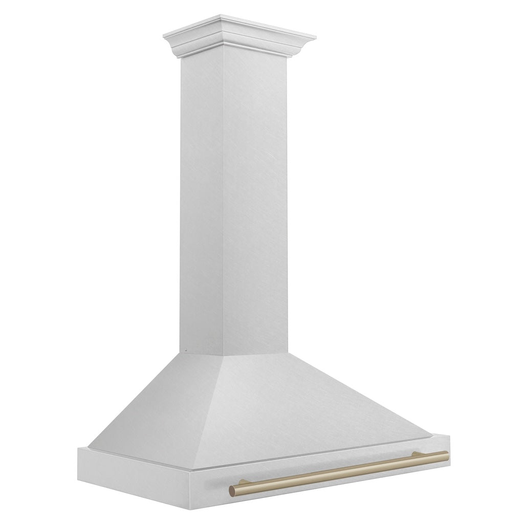 ZLINE Autograph Edition Convertible Fingerprint Resistant DuraSnow® Stainless Steel Range Hood with Champagne Bronze Handle (KB4SNZ-CB) Champagne Bronze, side.