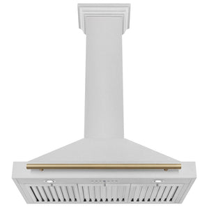 ZLINE Autograph Edition Convertible Fingerprint Resistant DuraSnow® Stainless Steel Range Hood with Champagne Bronze Handle (KB4SNZ-CB) front, under.