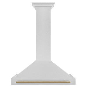 ZLINE Autograph Edition Convertible Fingerprint Resistant DuraSnow® Stainless Steel Range Hood with Polished Gold Handle (KB4SNZ-G) Polished Gold, front.