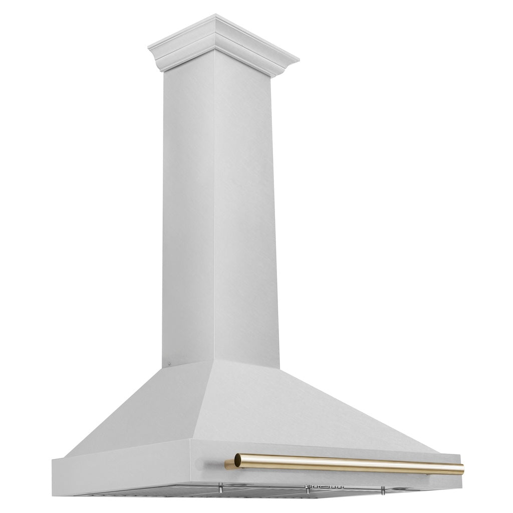 ZLINE Autograph Edition Convertible Fingerprint Resistant DuraSnow® Stainless Steel Range Hood with Polished Gold Handle (KB4SNZ-G) 