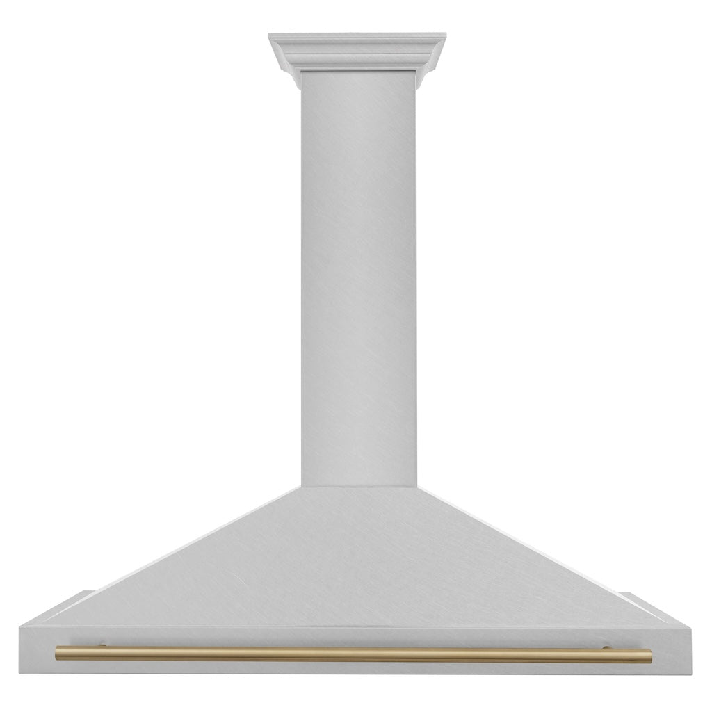 ZLINE Autograph Edition Convertible Fingerprint Resistant DuraSnow® Stainless Steel Range Hood with Champagne Bronze Handle (KB4SNZ-CB) Champagne Bronze, front.