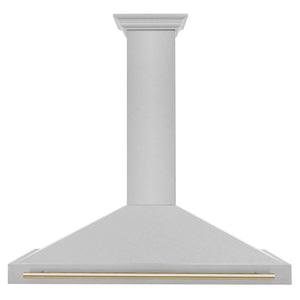 ZLINE Autograph Edition Convertible Fingerprint Resistant DuraSnow® Stainless Steel Range Hood with Polished Gold Handle (KB4SNZ-G) Polished Gold, front.