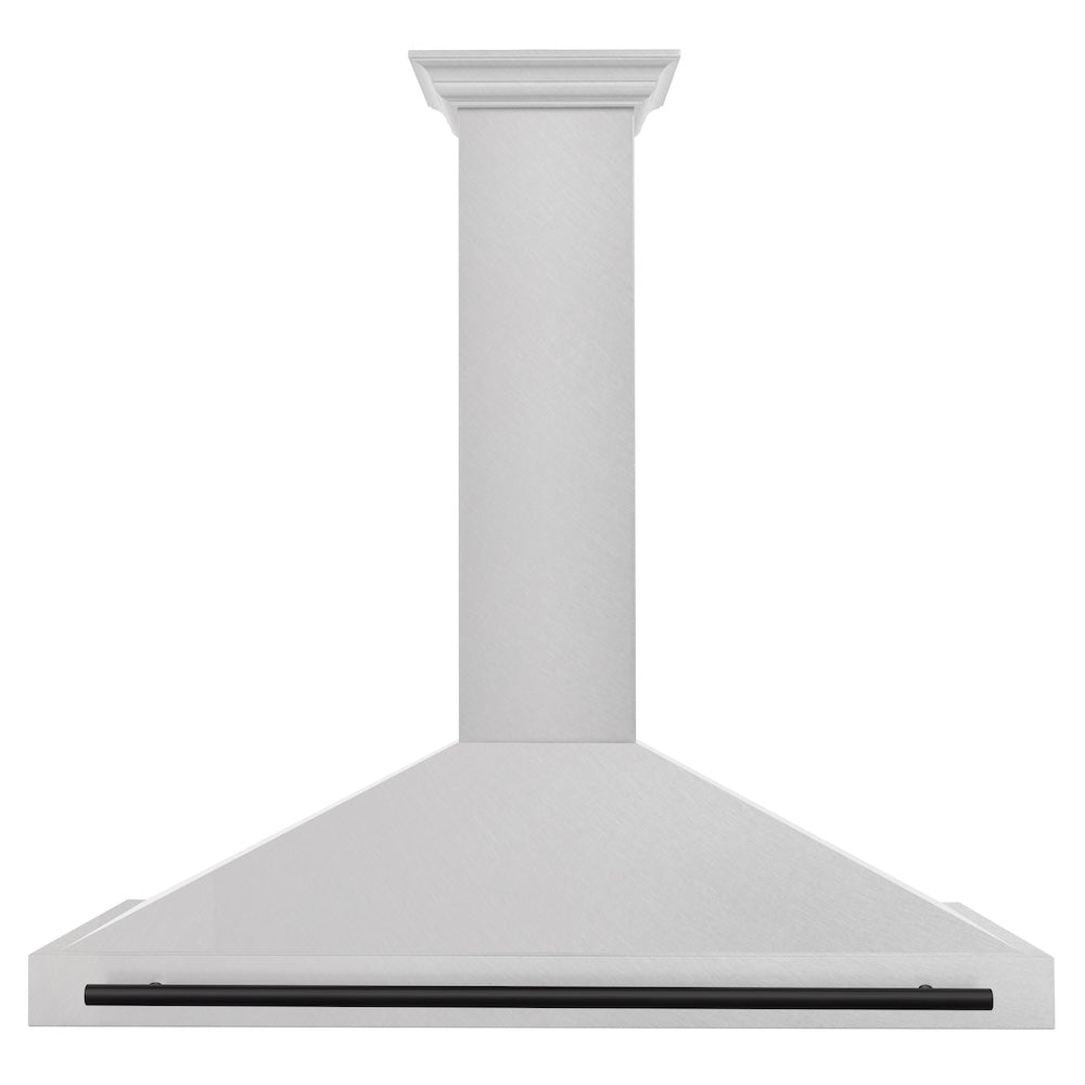 ZLINE Autograph Edition 48 in. Convertible Satin Stainless Steel Wall Mount Range Hood with Matte Black Handle (KB4SNZ-48-MB) front.