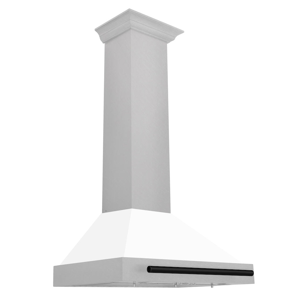 ZLINE Autograph Edition Convertible Fingerprint Resistant DuraSnow® Stainless Steel Range Hood with White Matte Shell and Matte Black Handle (KB4SNZ-WM-MB) 